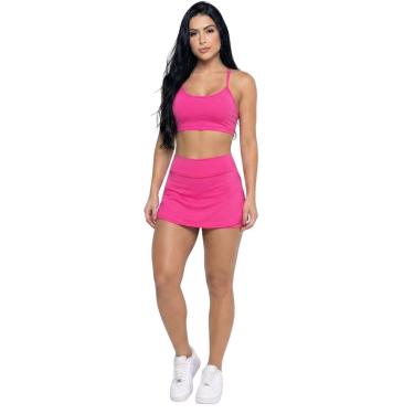 Imagem de Conjunto Top Alça Fina E Short Saia Serra e Mar Roupa Para Academia Treino Moda Fitness Musculação-Feminino