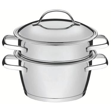 Imagem de Cuscuzeira Tramontina Allegra Em Aço Inox Com Fundo Triplo 2 Peças 2 L 65650050