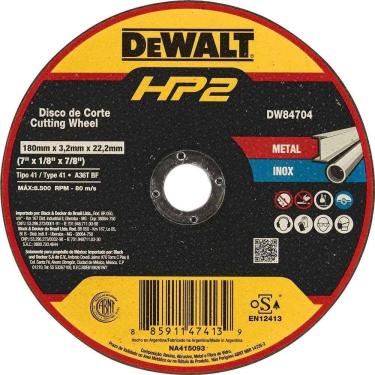 Imagem de Disco De Corte 180 Mm X 3,2 Mm X 22,23 Mm, Dw84704 Hp2 Dewalt Ostenvonder