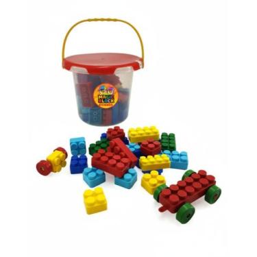 Imagem de Balde Blocos de Montar Block 50 Peças Educativo Infantil Lego Peças Gr