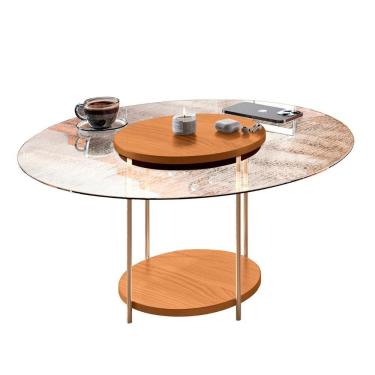 Imagem de Mesa De Centro Redonda Tampo De Vidro Mindy H01 Cinamomo - Mpozenato