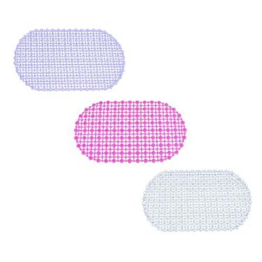 Imagem de Kit 3 Tapete 60cm Antiderrapante Box Ventosas Plastico Banheira Limpez