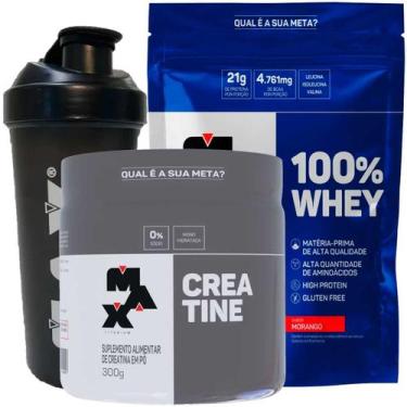 Imagem de Whey 100% Concentrado 900g + Creatina 300g Max Sabor Morango - Max Tit