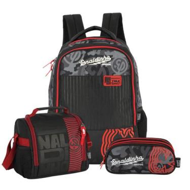 Imagem de Kit Mochila Costas Enaldinho Lancheira E Estojo Triplo Teen, Preto