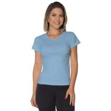 Imagem de Baby look manga curta malha canelada - Gola v-Feminino