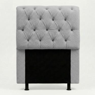 Imagem de Cabeceira Cama Box Solteiro Sarah 90cm com Frame Bouclê Cinza Claro - 
