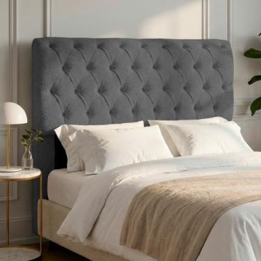 Imagem de Cabeceira Cama Box Casal Padrão Sarah 140cm com Frame Bouclê Cinza Esc