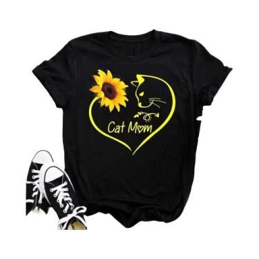 Imagem de Camiseta Feminina Preta Com Estampa De Borboleta E Girassol Kawaii, Co