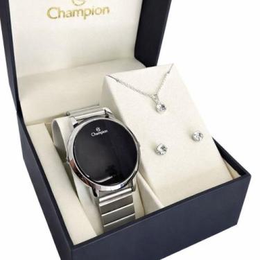 Imagem de Kit Relogio Champion Feminino Led Digital Prateado Dourado Espelhado +