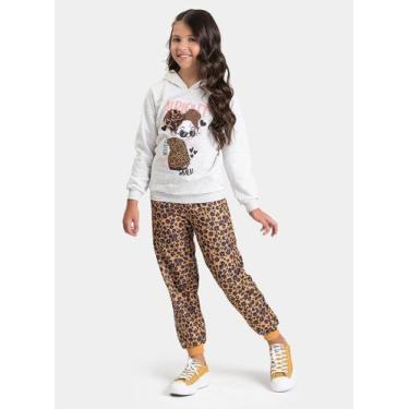 Imagem de Conjunto Inverno Menina Mescla Blusão com Capuz e Calça em Moletom Men