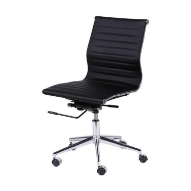 Imagem de Cadeira Giratória Baixa Office Esteirinha Em Pu Preto Base Rodízio Sem Braço