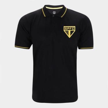 Imagem de Camisa Polo São Paulo Ouro Vintage RetrôMania Masculina, Preto, GG