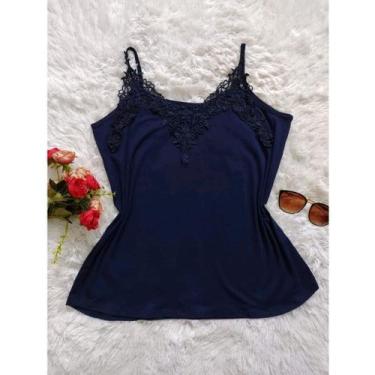 Imagem de Blusa regata alcinha alça de renda guipir plus size - Chicmix, Azul ma