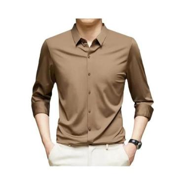 Imagem de Camisa Masculina Casual De Negócios De Manga Longa Em Cor Sólida, Resi