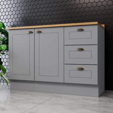 Imagem de Balcão De Cozinha Com Tampo Henn Americana 120cm 2 Portas Cinza / Nature