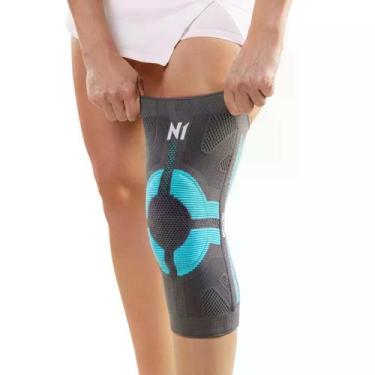Imagem de Protetor de Joelho  Linha Pro - N1 Sport, Cinza com azul turquesa
