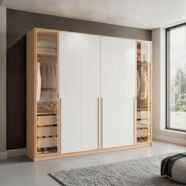 Imagem de Guarda-roupa Casal 6 Portas 2 Portas Reflecta com Led Marseille Carvalho Marrom/ Reflecta/ Reflecta