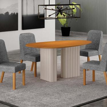 Imagem de Conjunto Sala de Jantar 4 Cadeiras Isis Tampo Orgânico Mdf 135cm Off White/Cinza