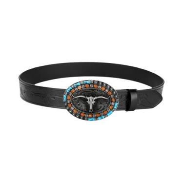 Imagem de Cinto De Cowboy Ocidental Em Turquesa Com Fivela De Chifre De Vaca Par