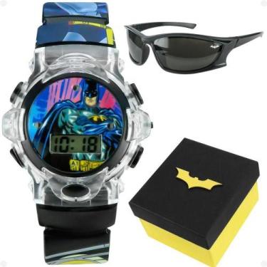 Imagem de Relogio Digital Infantil Batman Preto + Caixa + Oculos Sol Amarelo Qua