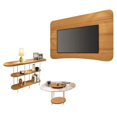 Imagem de Painel Suspenso Armony Cinamomo Com Mesa De Centro Sky Com Tampo De Vidro E Aparador Infinity Cinamomo - Hb Móveis