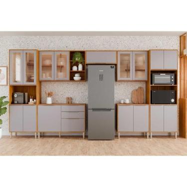 Imagem de Cozinha Completa C7P112 16 Portas 2 Gavetas MDF 120 cm Marrom Brilhante com Nicho para...