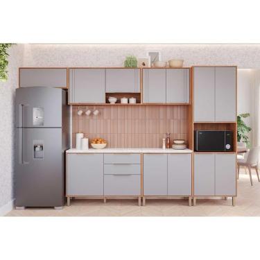 Imagem de Cozinha Completa Áurea 11 Portas 2 Gavetas MDF 120 cm Marrom Cinamomo Platina com Nicho...
