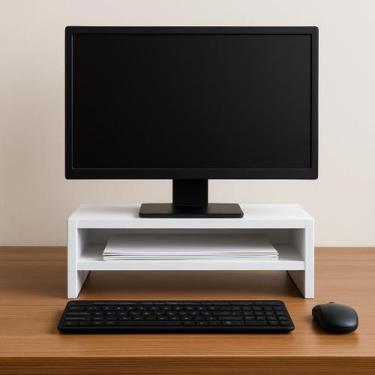 Imagem de Suporte para Monitor MDF 53cm Branco Duplo Mesa Notebook Tv Home Offic