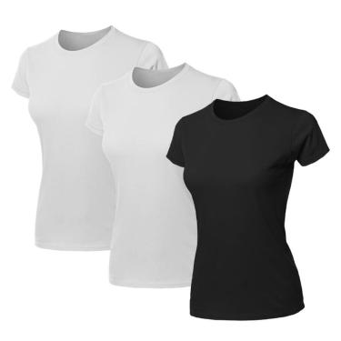 Imagem de Kit 3 Blusas Feminina Camiseta Lisa Básica Algodão Baby Look-Feminino