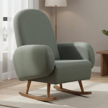 Imagem de Poltrona de Amamentação Com Balanço Base Milka Dolce D02 Tramado Verde C-296 - Lyam Decor