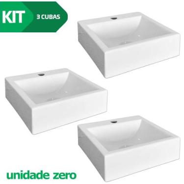 Imagem de Kit 3 Cuba Pia de Apoio Sobrepor Quadrada 32x30 Branca Banheiro Lavabo