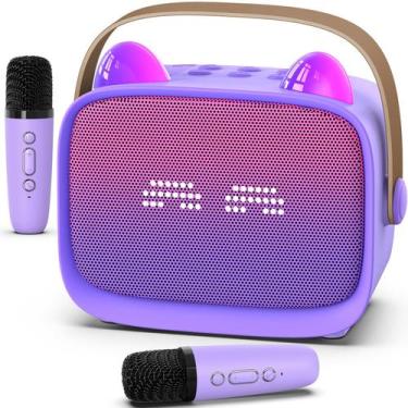 Imagem de Máquina de karaokê Okaloka Mini MP3 Player 2 microfone sem fio roxo