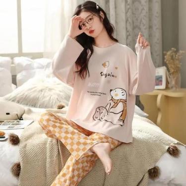 Imagem de Conjunto De Pijama Feminino De Manga Longa Com Estampa De Desenho Anim