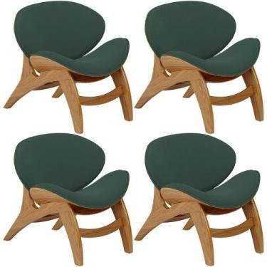 Imagem de Kit 4 Poltronas Decorativa Orgânica Sala Living Kadosh L02 Suede Verde
