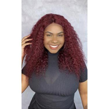 Imagem de Peruca Lace Front Cabelo Humano Cacheado Monique Cor Marsala - 55 cm -