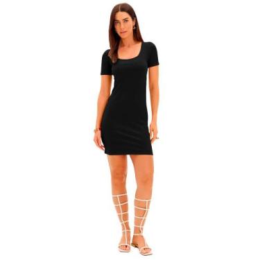Imagem de Vestido Curto Lança Perfume Canelado Pr25 Preto Feminino, M