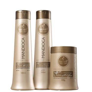 Imagem de Kit Haskell Mandioca Máscara Hidratante 500gr Shampoo Condicionador 50