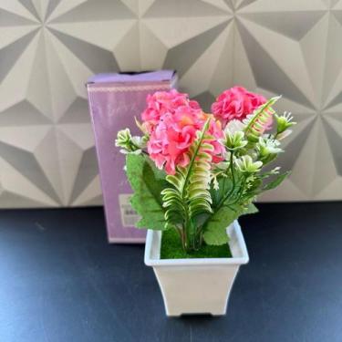 Imagem de Flor artificial com vaso decorativo hortênsia branco amarelo rosa de p