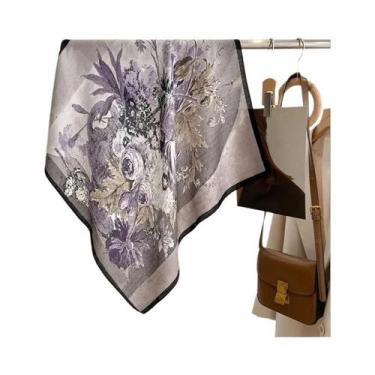 Imagem de Bandanas De Algodão Com Estampa Floral, Lenço Quadrado De 70cm, Acessó