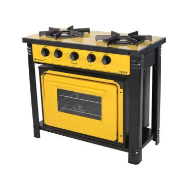 Imagem de Fogão Industrial com Forno a Gás GLP Baixa Pressão Bravo BR2BF 2 Bocas Duplas Amarelo Metalúrgica Venâncio