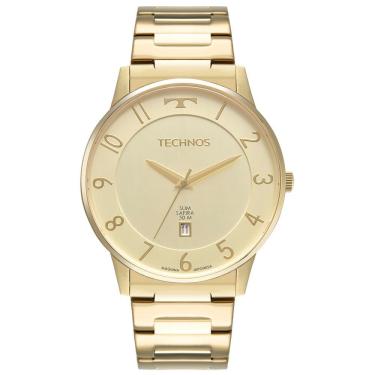 Imagem de Relógio de Pulso Masculino GM10YP-1D Analógico Pulseira Aço Inox Slim Mostrador Champagne Dourado Technos