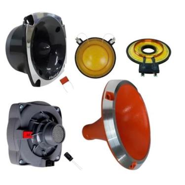 Imagem de Kit driver tweeter unlike 500 + corneta alumínio reparos cor:laranja, 