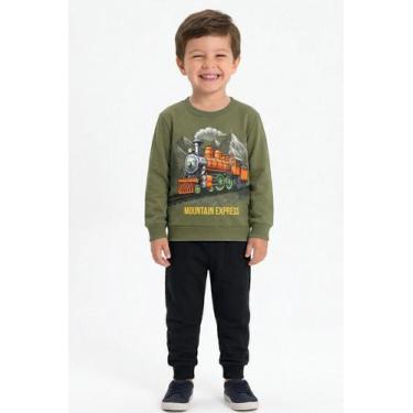 Imagem de Conjunto Menino Moletom Flanelado Estampas Diversas Kyly, Verde, Preto