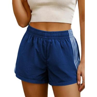 Imagem de Shorts Feminino MakeMeChic Azul Listrado para Treino Mini