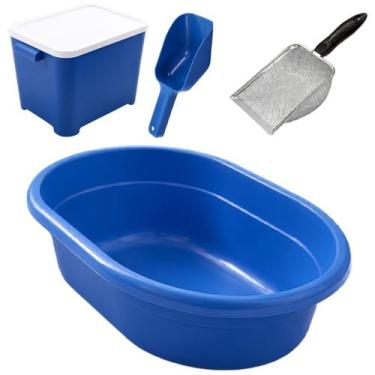 Imagem de Kit Caixa Areia Glamour Azul Pa Inox Container 6kg Racao - EINSTOK