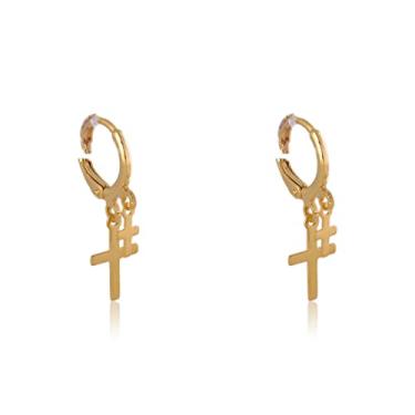 Imagem de Argolinha Pequena Dupla Cruz Folheado Em Ouro 18k