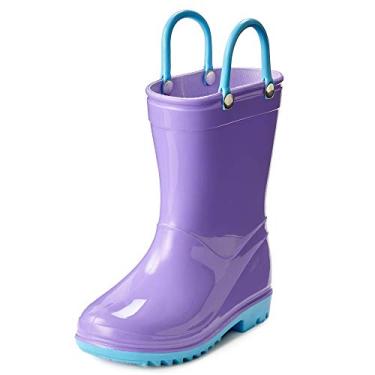 Imagem de Botas de chuva para bebês e crianças com alças fáceis de calçar – Cores e designs para meninos e meninas – por Puddle Play, Lavanda com acabamento turquesa, 21