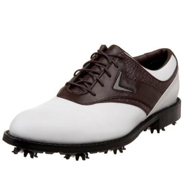 Imagem de Callaway Tênis de golfe masculino Ft Chev Saddle, Branco/marrom escuro, US Men's 10.5 W