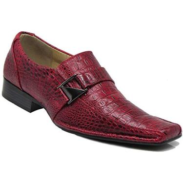 Imagem de Enzo Romeo Santcro sapato masculino com estampa de crocodilo sem cadarço com fivela tênis fashion tem metade do tamanho grande, Burgendy, 11