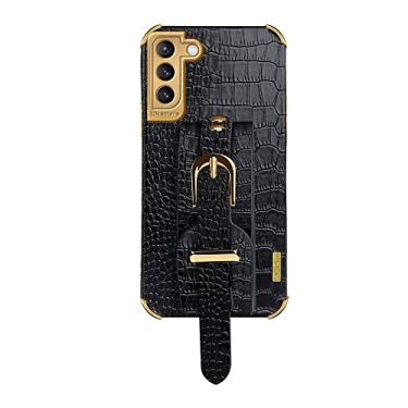 Imagem de Capa de telefone com alça de pulso ajustável em couro 6D para Samsung S10 S20 S21 FE Note 8 9 10 20 Lite Plus Capa Ultra Pro, L38EY2, Preto, S21 (S30) Plus